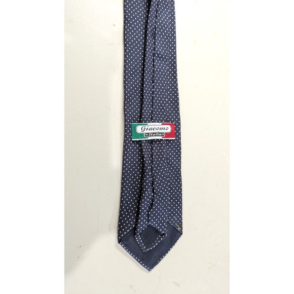 GiacomoMen's Milano Navy Blue Polk A Dot Silk Tie - Picture 4 of 4